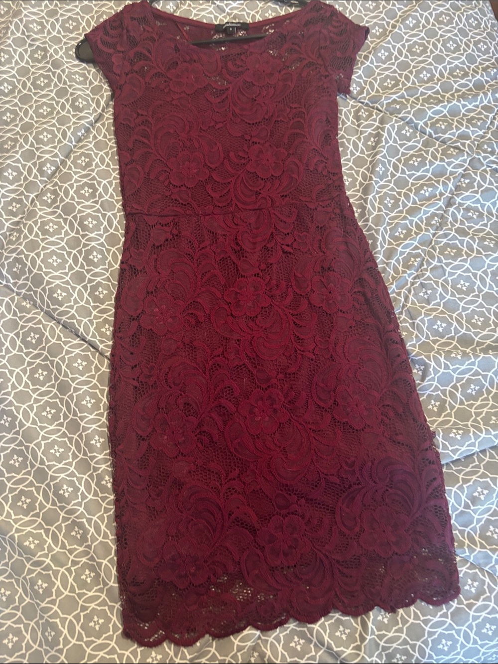 Apt. 9 Wine Lace Cap-Sleeve Mini Dress